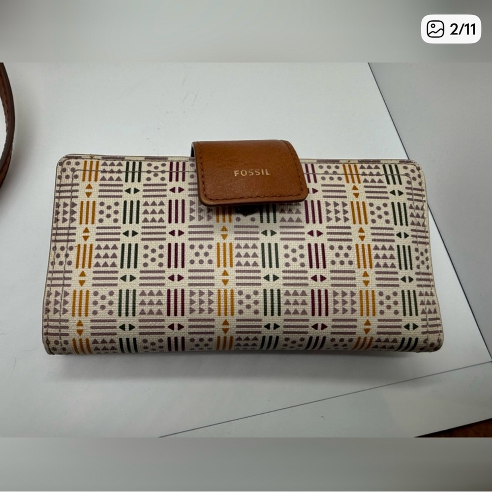 Bundle Fossil Beige Pattern Crossbody Bag with Matching Wallet See Photos - Picture 2 of 11